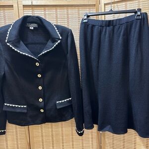 St. John Navy Skirt Suit with White Accents